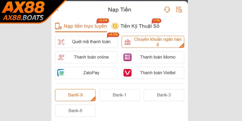 Nạp tiền qua Internet Banking là phương thức được nhiều người dùng